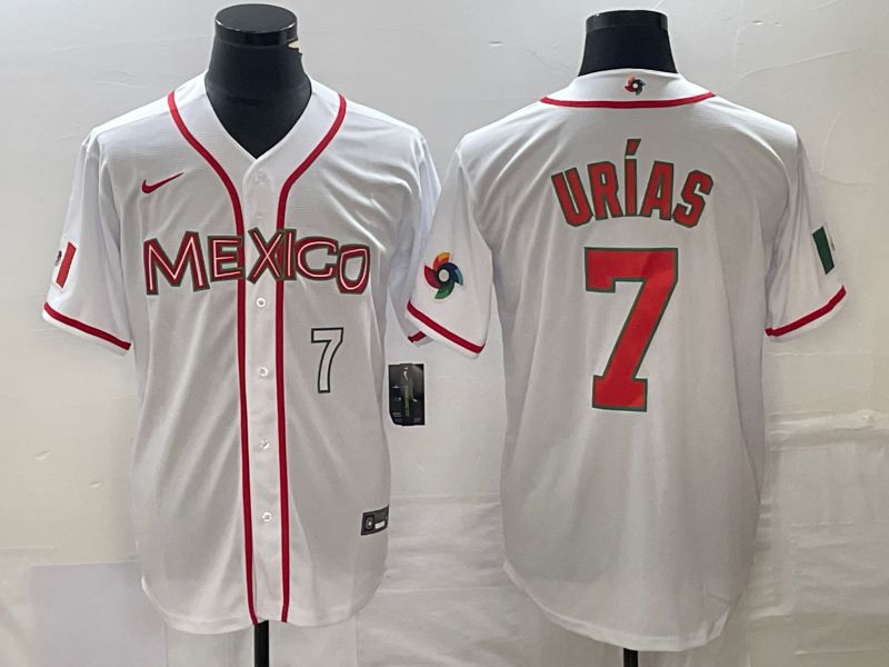 Men 2023 World Cub Mexico #7 Urias White red Nike MLB Jersey5
